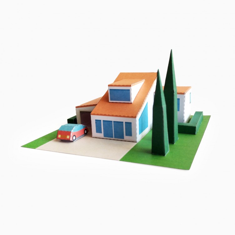 Modernes Haus und Rotes Auto