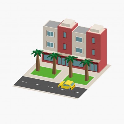 Wohngebäude und ein Auto